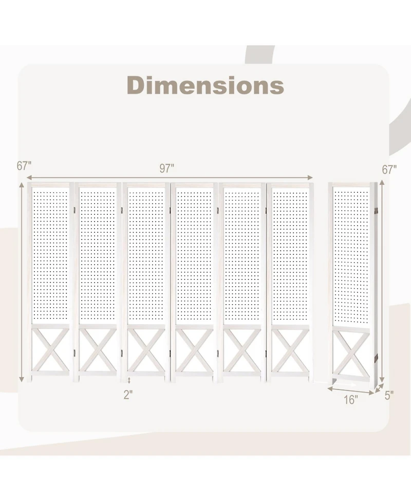 Slickblue 67" Foldable Pegboard Room Divider with 6 Panels