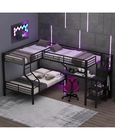 Streamdale FurnitureL-shaped bunk and loft bed Built-in Wardrobe and Desk with Usb