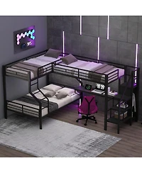 Streamdale FurnitureL-shaped bunk and loft bed Built-in Wardrobe and Desk with Usb