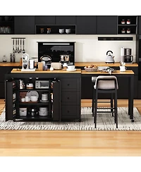 Streamdale Furniture 74.8'' Extendable Kitchen Island with Storage Power Outlet and Rolling Wheels