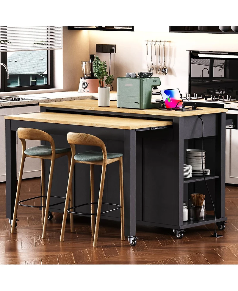 Streamdale Furniture 47'' Kitchen Island with Extendable Dining Table Storage and Power Outlet