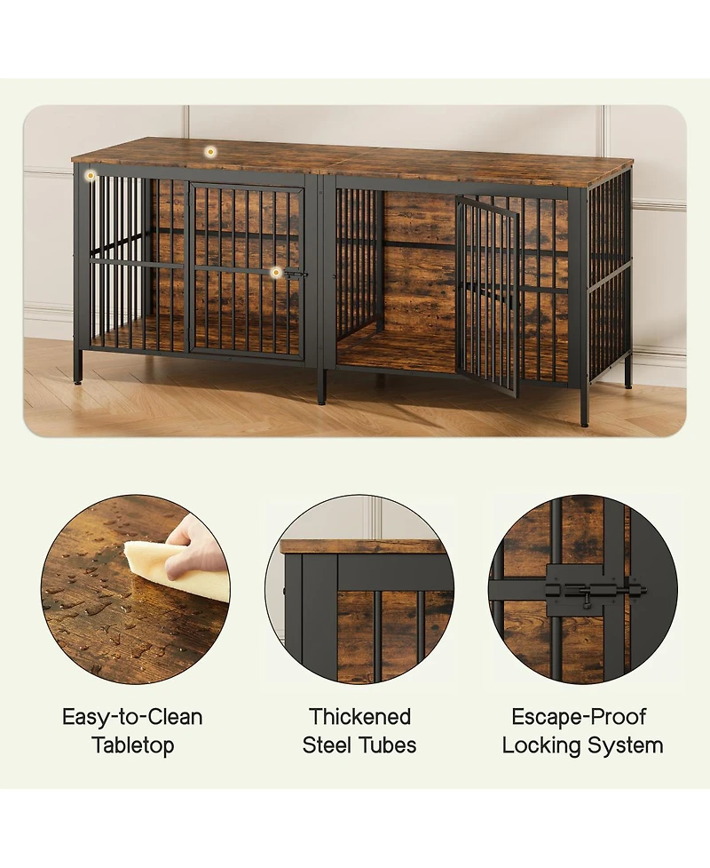 Streamdale Furniture 80'' Heavy-Duty 2-Door Dog Crate End Table and Tv Stand