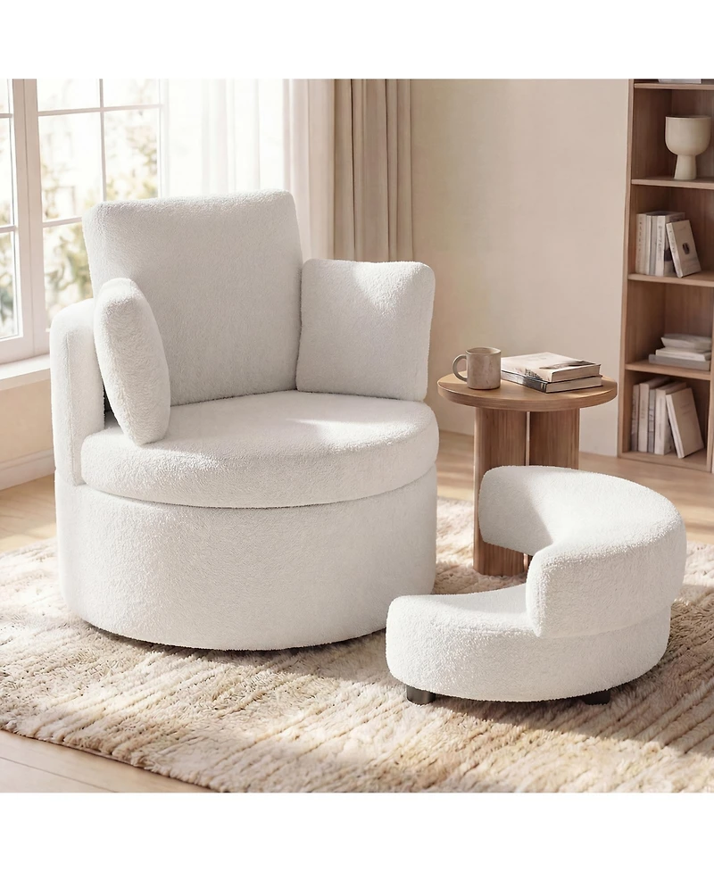 Slickblue Swivel Accent Chair with 360 Degree Rotation and Half Moon Storage Ottoman