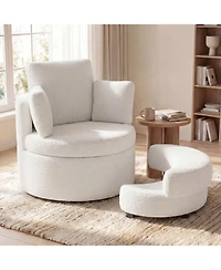 Slickblue Swivel Accent Chair with 360 Degree Rotation and Half Moon Storage Ottoman