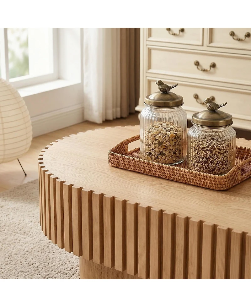 Streamdale Furniture Mid-Century Modern Fluted Oval Coffee Table 43.1''