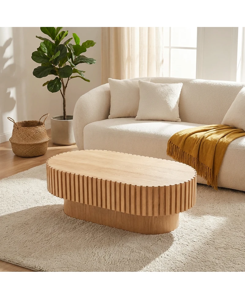 Streamdale Furniture Mid-Century Modern Fluted Oval Coffee Table 43.1''