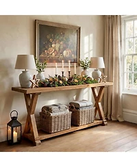 Tribesigns 63'' Solid Wood Console Table, 2-Tier Narrow Entryway Table with Storage, Farmhouse Sofa Console Behind Couch