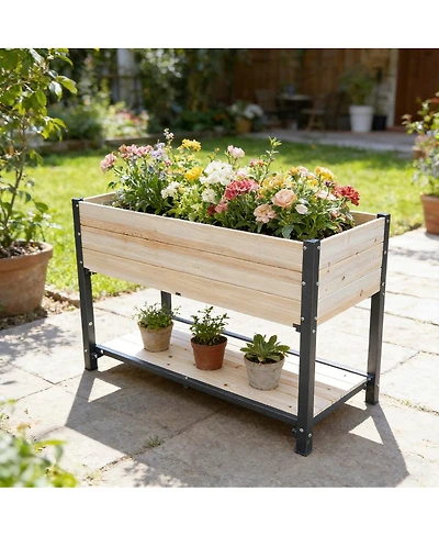 Streamdale Furniture Solid Wood and Iron Raised Garden Bed - Reversible and Replaceable Panels