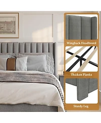 gaomon Queen Size Bed Frame, Bed Frame Upholstered Platform Bed with Velvet Headboard, Wing Edge Design, 2 Storage Drawers