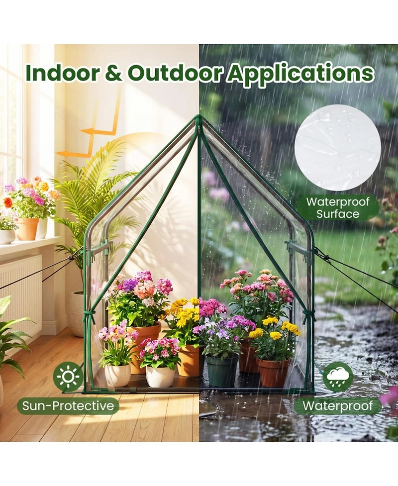 Sugift Mini Greenhouse Metal Frame with Waterproof Bottom Mat and Wind Ropes