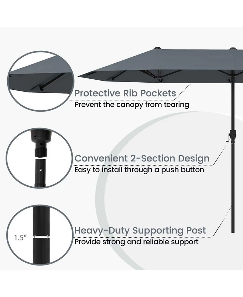 Sugift 13 Feet Double-Sided Patio Table Market Umbrella with Crank Handle