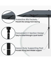 Sugift 13 Feet Double-Sided Patio Table Market Umbrella with Crank Handle