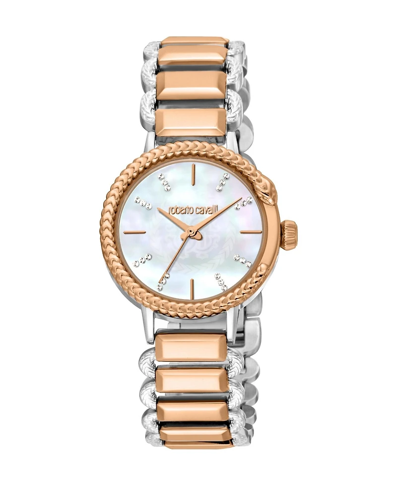 Roberto Cavalli Women Snake Core Quartz Two Tone Stainless Steel Bracelet Watch