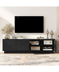 Streamdale Furniture Stylish 4-Door Wave Design Cabinet with Adjustable Shelves and Led Accent