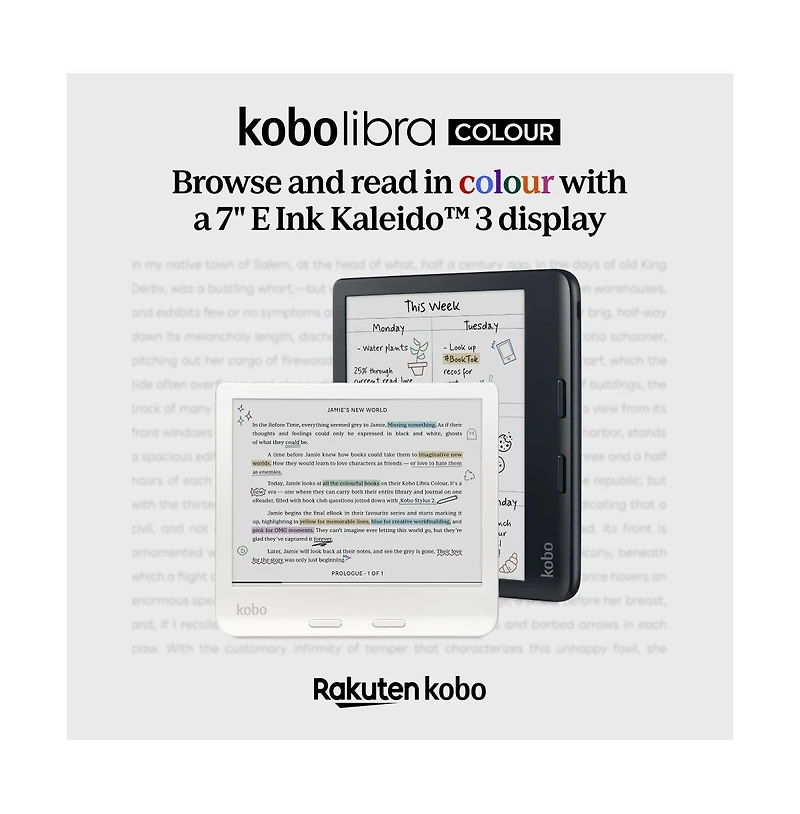 Kobo Libra Colour eReader with Sand Notebook SleepCover Case, Stylus and Ac Bundle