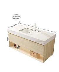 Sillysis 48 Inch Wall Mounted Bathroom Vanity with Sintered Stone Top, Double Soft Close Drawers, Ceramic Sink, Led Shelf for Modern Spaces