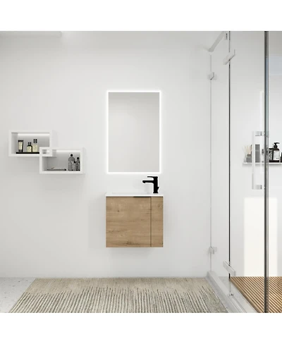 Sillysis 22 Inch Wall Mounted Bathroom Vanity with Ceramic Sink, Soft Close Door, Modern Floating Cabinet