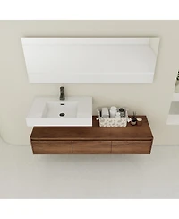 Sillysis 59 Inch Wall Mounted Bathroom Vanity with Resin Sink, 3 Soft Close Drawers, Modern Floating Cabinet for Spacious Storage