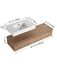 Sillysis 59 Inch Wall Mounted Bathroom Vanity with Resin Sink, 3 Soft Close Drawers, Modern Floating Cabinet for Spacious Storage
