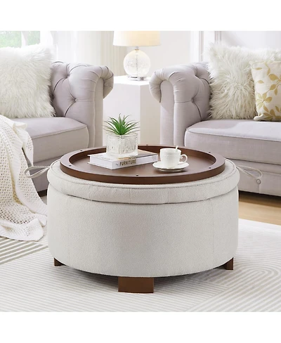 Streamdale Furniture Round Boucle Storage Ottoman with Reversible Lid