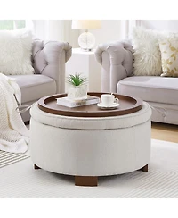 Streamdale Furniture Round Boucle Storage Ottoman with Reversible Lid