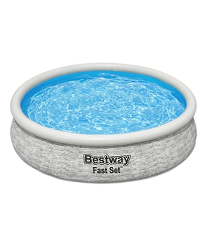 Bestway Fast Set 12' x 30" Round Inflatable Stacked Stone Swimming Pool Set