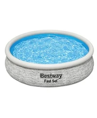 Bestway Fast Set 12 X 30 Round Inflatable Stacked Stone Swimming Pool Set