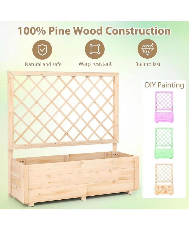 Sugift Raised Garden Bed Wooden Elevated Planter Box with Lattice Trellis