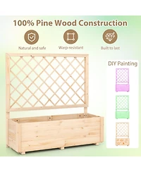 Sugift Raised Garden Bed Wooden Elevated Planter Box with Lattice Trellis