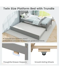 Gouun Twin Wooden Bed Frame with Trundle for Teens and Adults
