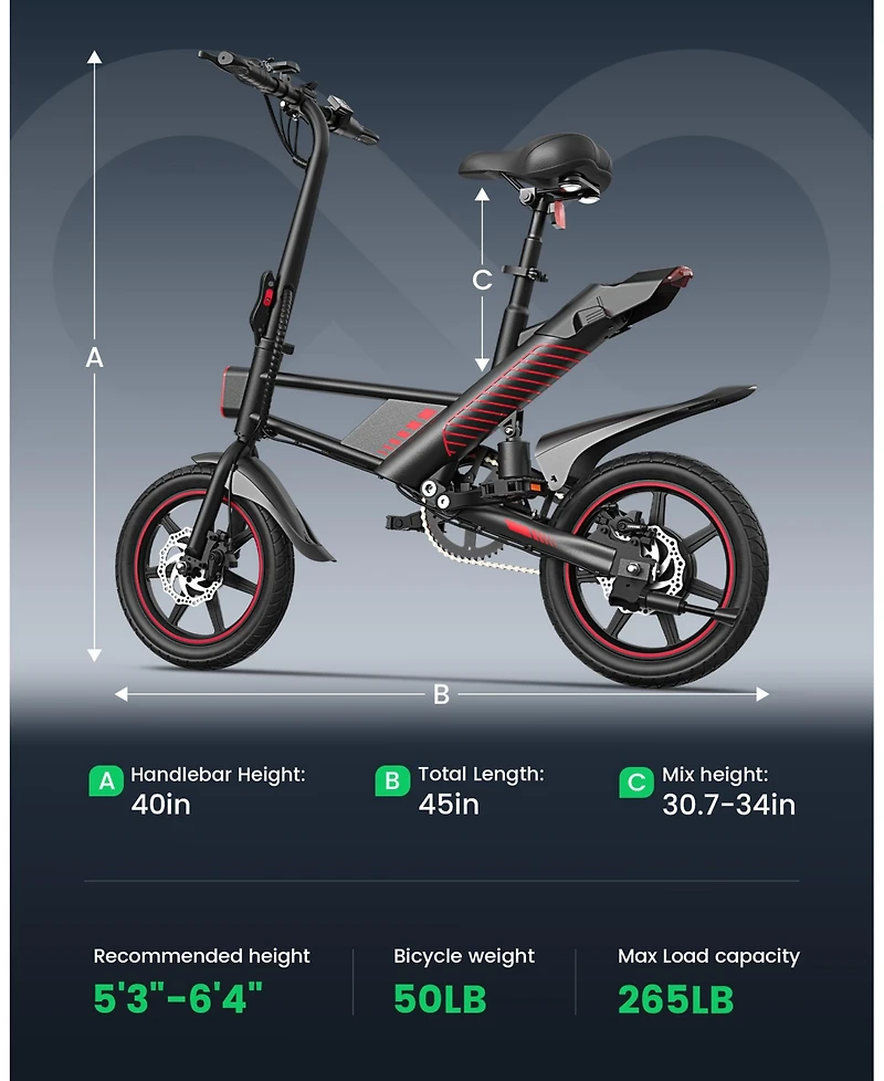 Everyfun 14" Folding Electric Bike for Adults: 700W Peak Motor, 36V/10AH Battery, 18.6MPH Commuter City Ebike