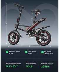 Everyfun 14" Folding Electric Bike for Adults: 700W Peak Motor, 36V/10AH Battery, 18.6MPH Commuter City Ebike