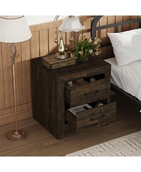 Homsee 2-Drawer Nightstand - 24-Inch-Wide Embossed Bedside Table Modern Storage Cabinet for Bedroom