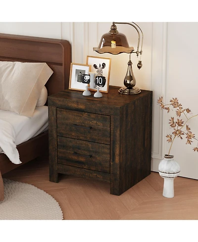 Homsee 2-Drawer Nightstand - 24-Inch-Wide Embossed Bedside Table Modern Storage Cabinet for Bedroom
