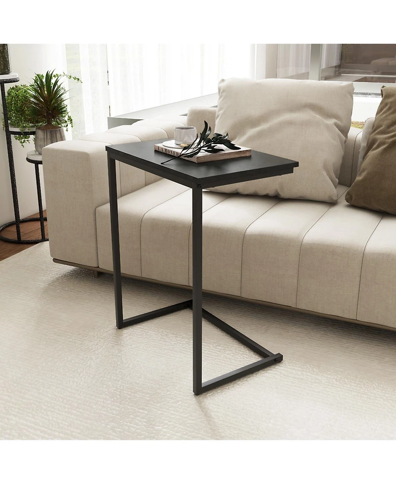 Gymax C-shaped End Table Vintage Accent Couch Table w/ Heavy-duty Metal Frame