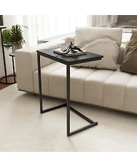 Gymax C-shaped End Table Vintage Accent Couch Table w/ Heavy-duty Metal Frame