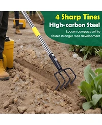 Xdovet Garden Hand Tiller Cultivator 4-Tine Adjustable Long Handle Heavy Duty Weeding Tool Raised Beds soil Loosener Flower Vegetable Gardens