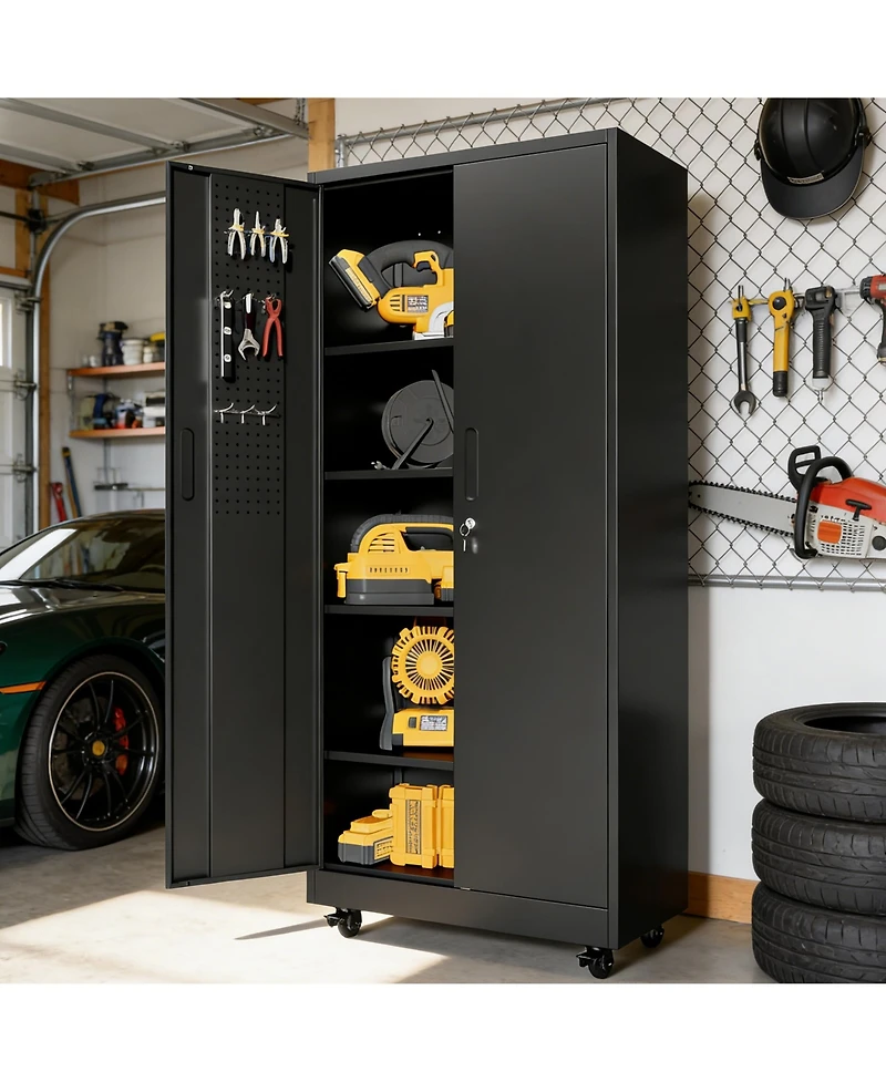 Viyet 71-Inch Metal Storage Cabinet - Heavy-Duty Mobile Steel Wardrobe with Hanging Rod