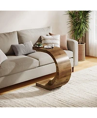 Slickblue C-Shaped Wood End Table for Sofa or Couch