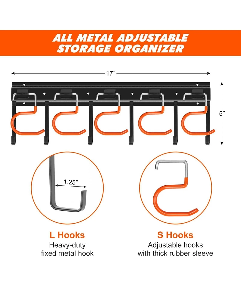 Xdovet Metal Garden Tool Organizer Wall Mount Hooks Hangers Shed Storage Rack