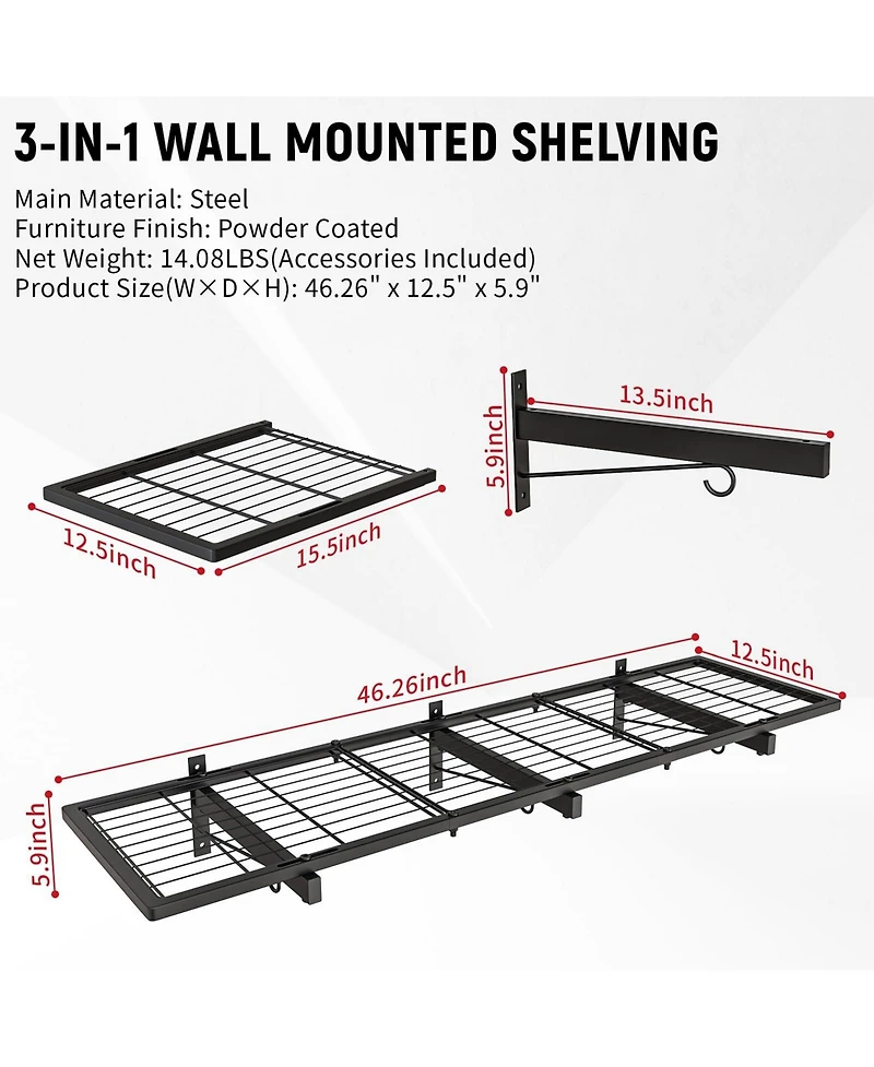 Xdovet Shelves Wall Mounted Organizer With Hooks Metal Rack For Laundry Room Office Basement