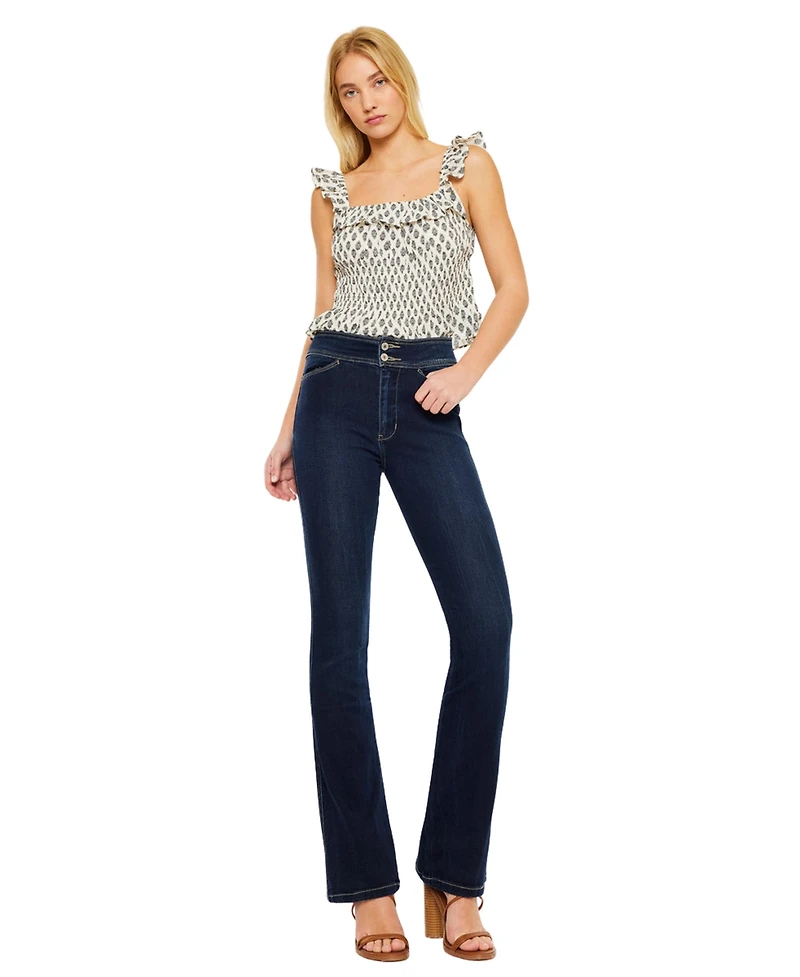 KanCan Women's Seren High Rise Exposed Button Bootcut Jeans