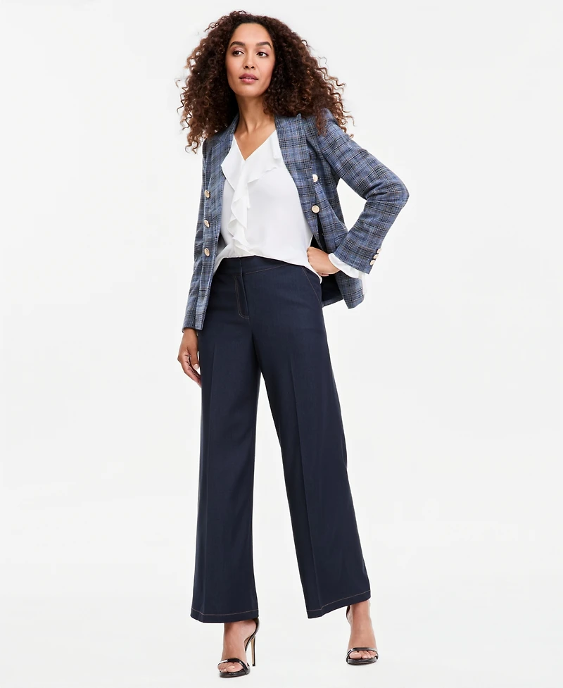 Tahari Asl Women's Wide-Leg Mid-Rise Denim Pants, 31" Inseam