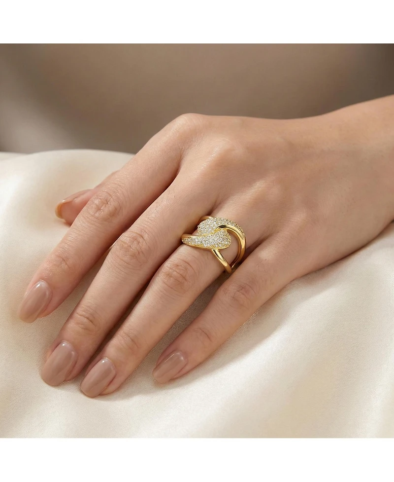 Ra 14K Gold Plated Round Cubic Zirconia Modern Bypass Ring