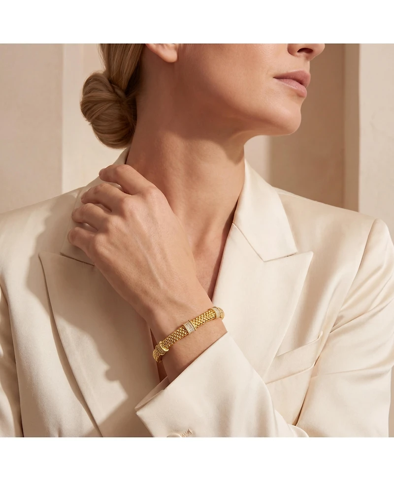 Rachel Glauber 14k Gold Plated with Cubic Zirconia 3D Textured Bangle Bracelet