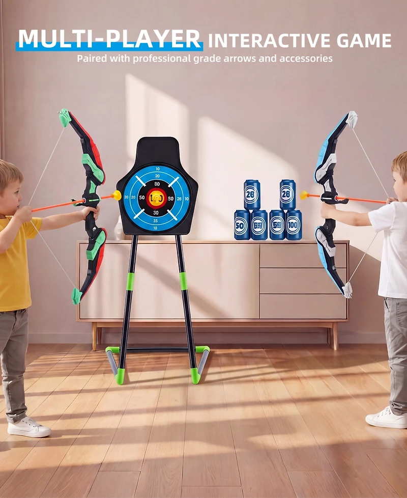 Sugift 2-Pack Led Bow and Arrow Set for Kids with 20 Suction Arrows, 1 Standing Target, 6 Score Targets & 2 Light-u Quiver