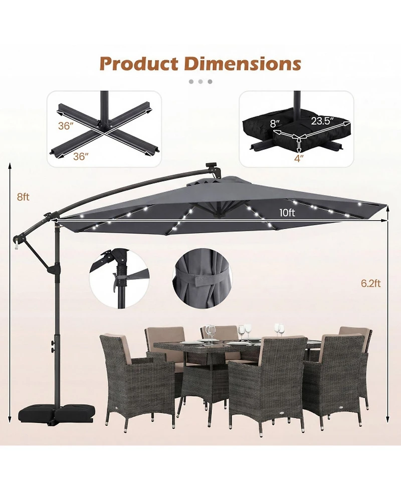 Sugift 10 Ft Solar Led Offset Cantilever Patio Hanging Outdoor Market Umbrella