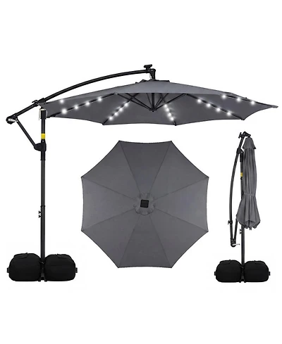Sugift 10 Ft Solar Led Offset Cantilever Patio Hanging Outdoor Market Umbrella