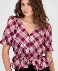 And Now This Petite Plaid-Peplum Blouse, Macy's Exclusive
