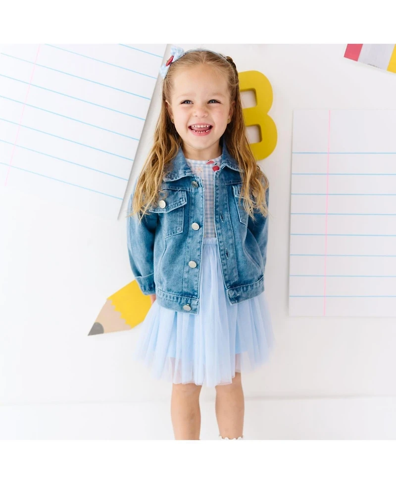 Sweet Wink Big Girls Blue Plaid Bow Patch Denim Jacket